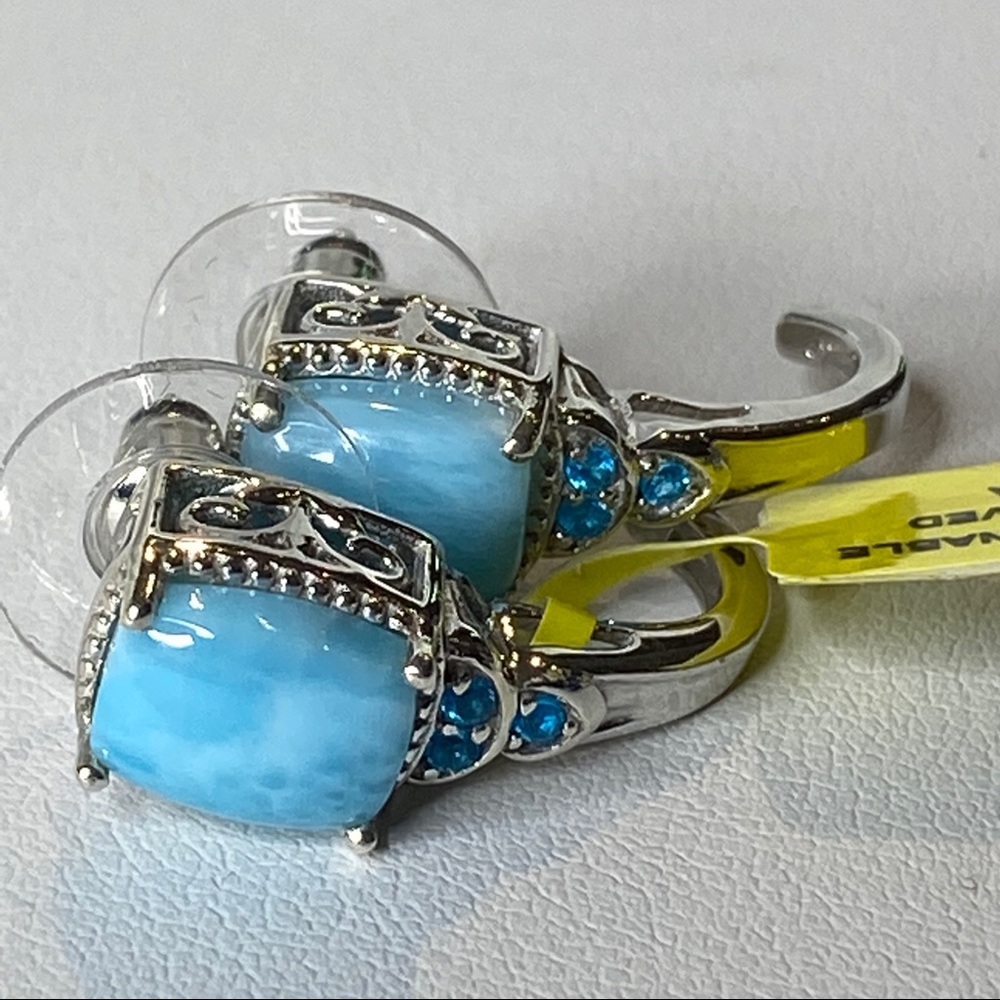 Larimar, Neon Apatite Sterling Silver Earrings
